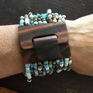 Fair trade artisan handmade teakwood bracelet.